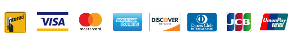 Interac, Visa, Mastercard, American Express, Discover Network, Diners Club International, JBC, UnionPay.