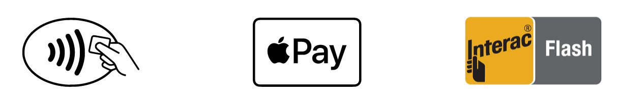Contactless logo, Apple Pay logo, and Interac Flash logo