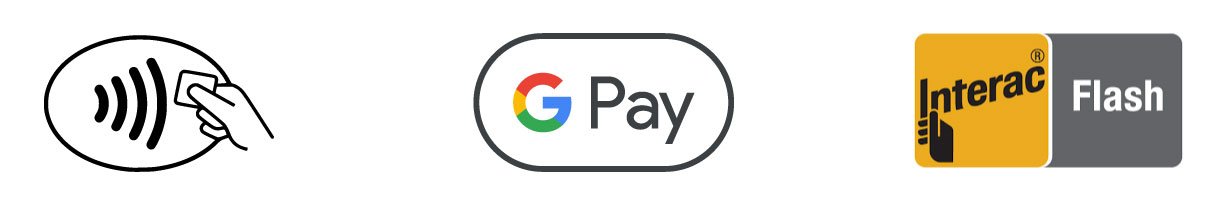 Contactless logo, Google Pay logo, and Interac Flash logo
